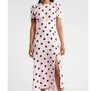 AFRM Pink Maxi Dress with Black Polka Dots